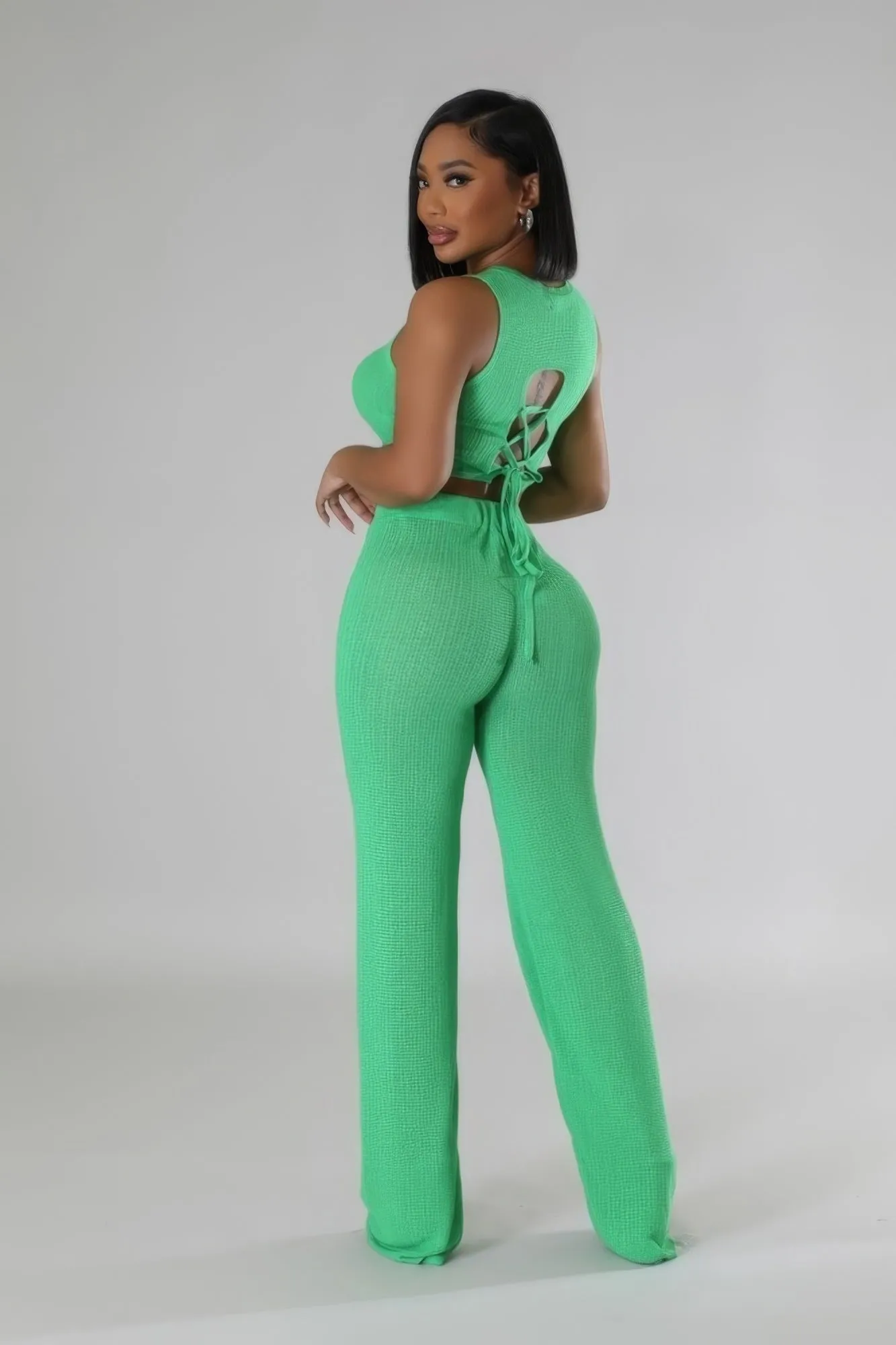 Cute Solid Color Two Piece Pant Outfit Set