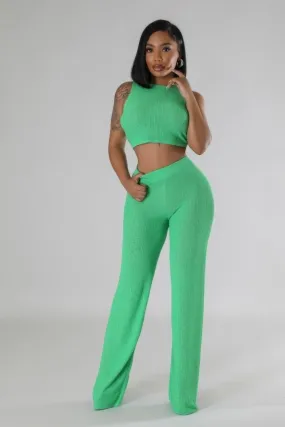 Cute Solid Color Two Piece Pant Outfit Set