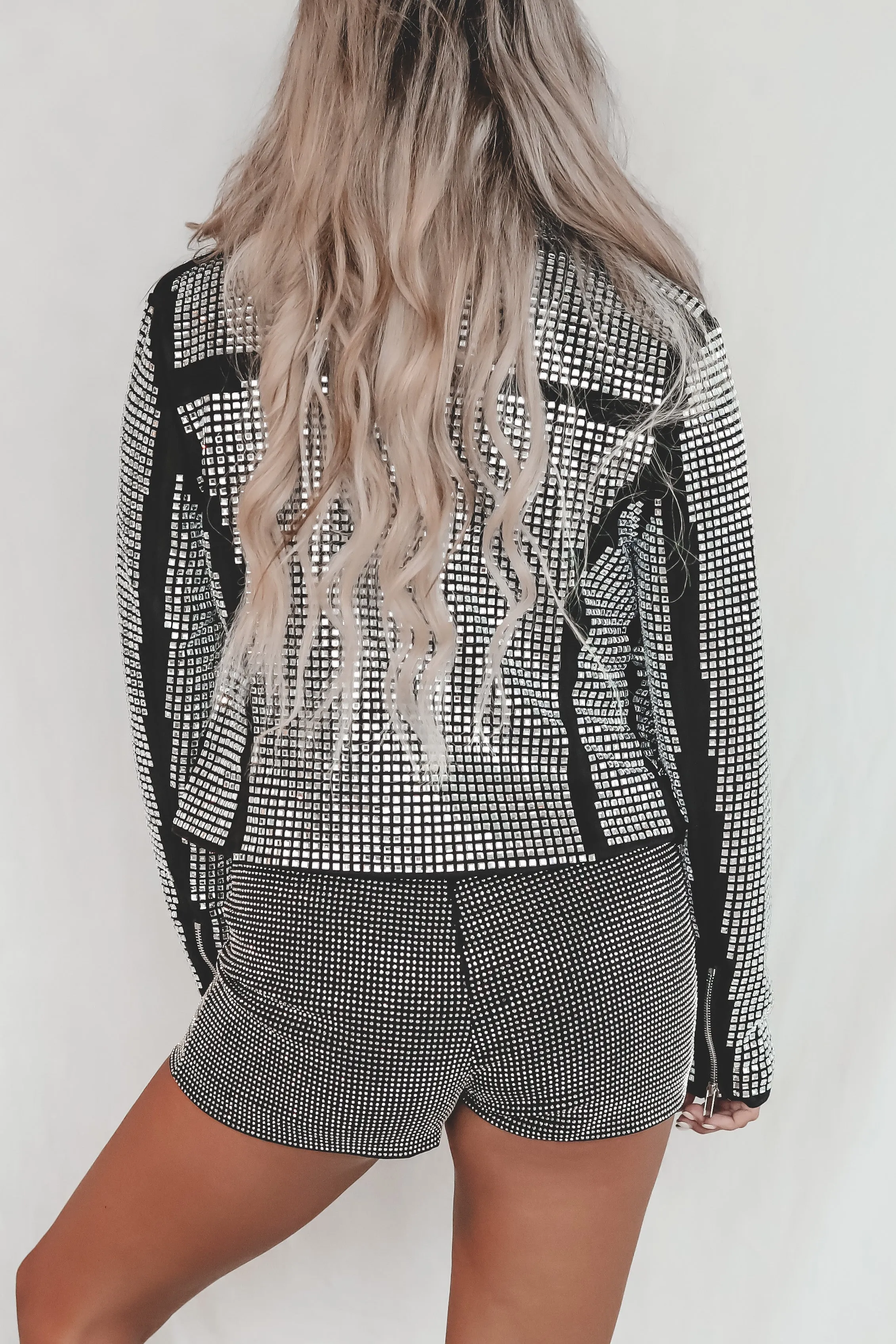 DEAL Baddie Babe Silver Studded Moto Jacket