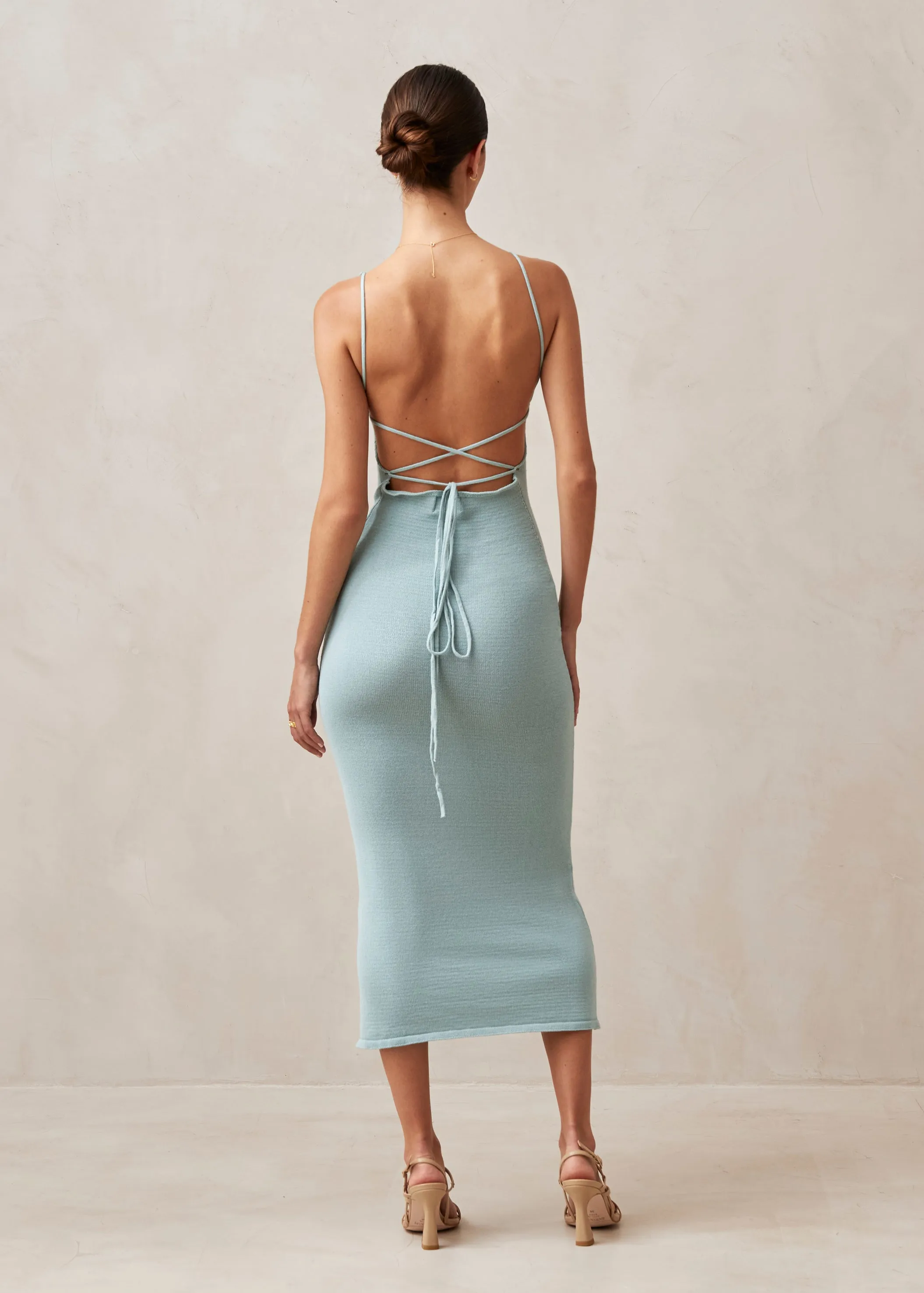 Delicate Aqua Tricot Midi Dress