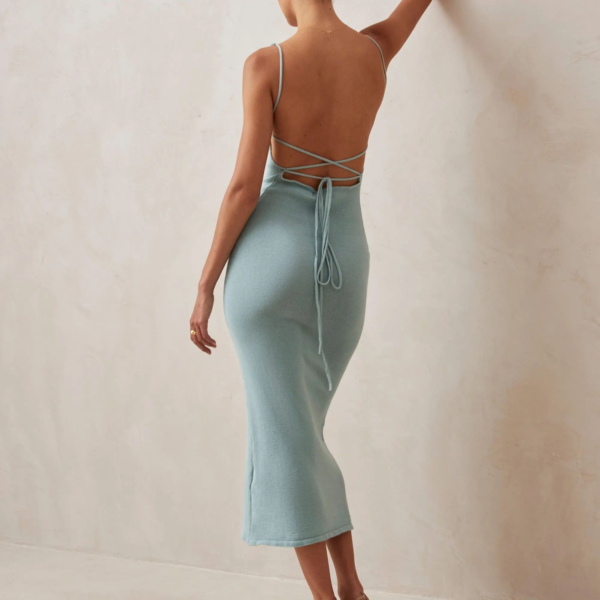 Delicate Aqua Tricot Midi Dress