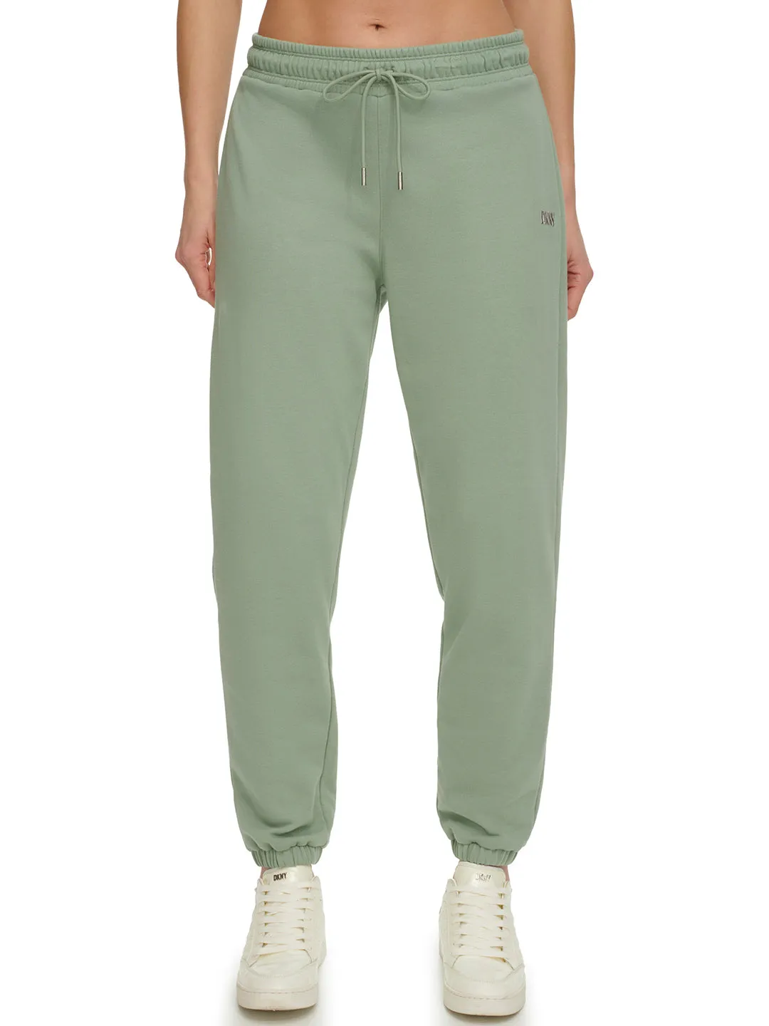 Dkny Women Green Solid Jogger Fit Mid-Rise Sweatpants