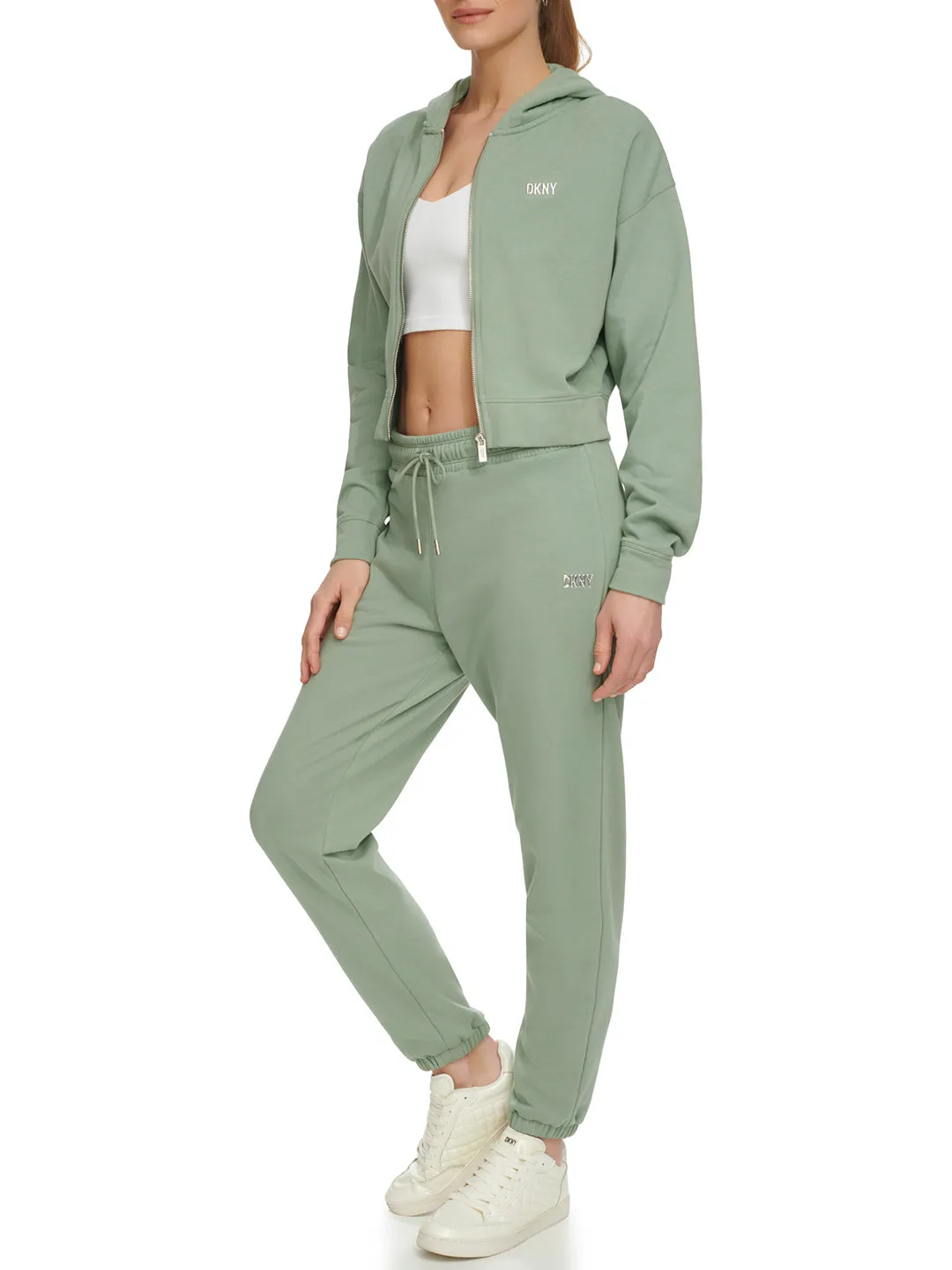 Dkny Women Green Solid Jogger Fit Mid-Rise Sweatpants