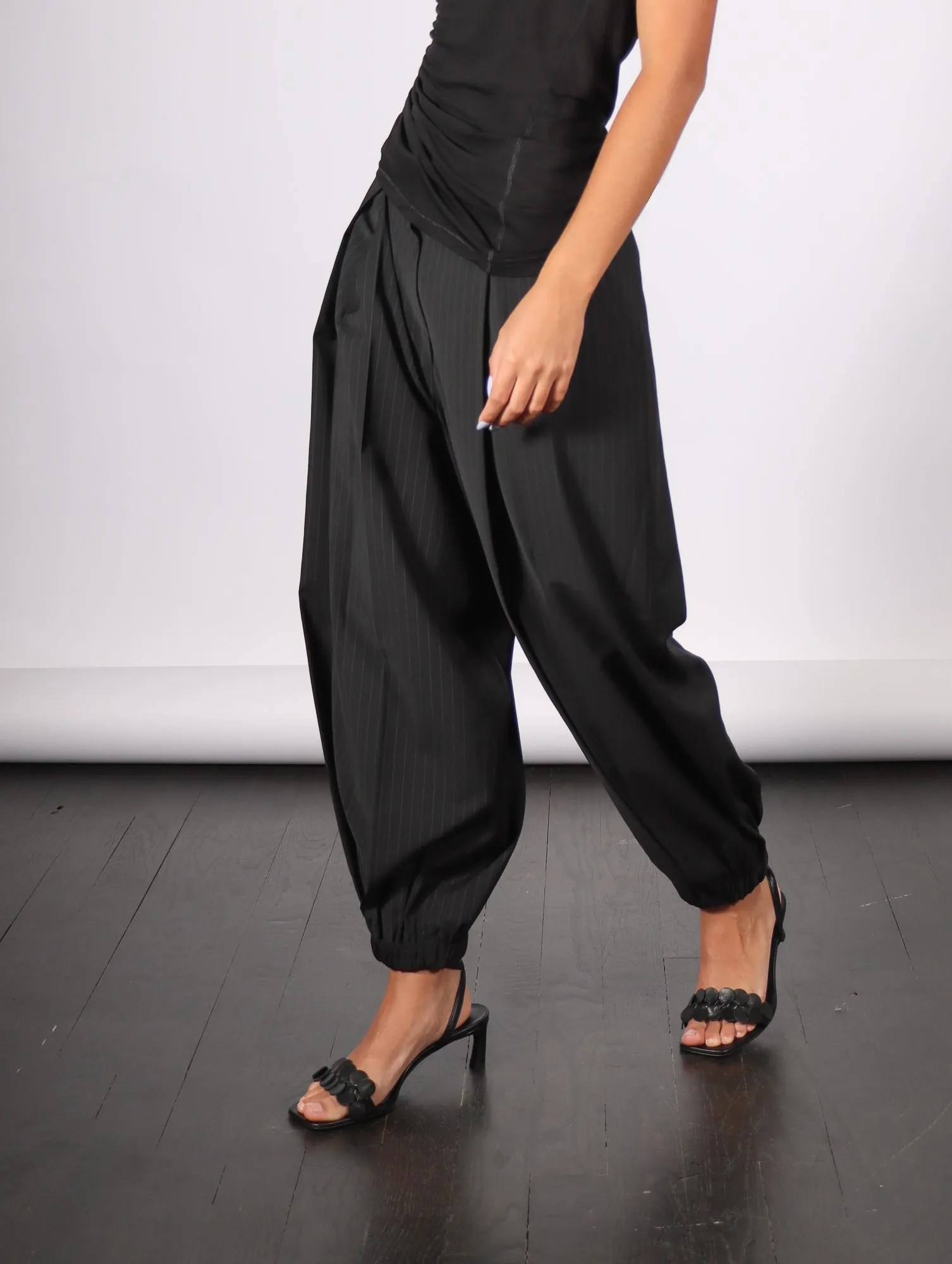 Dominic Pleated Balloon Pant in Black Pinstripe by Tibi