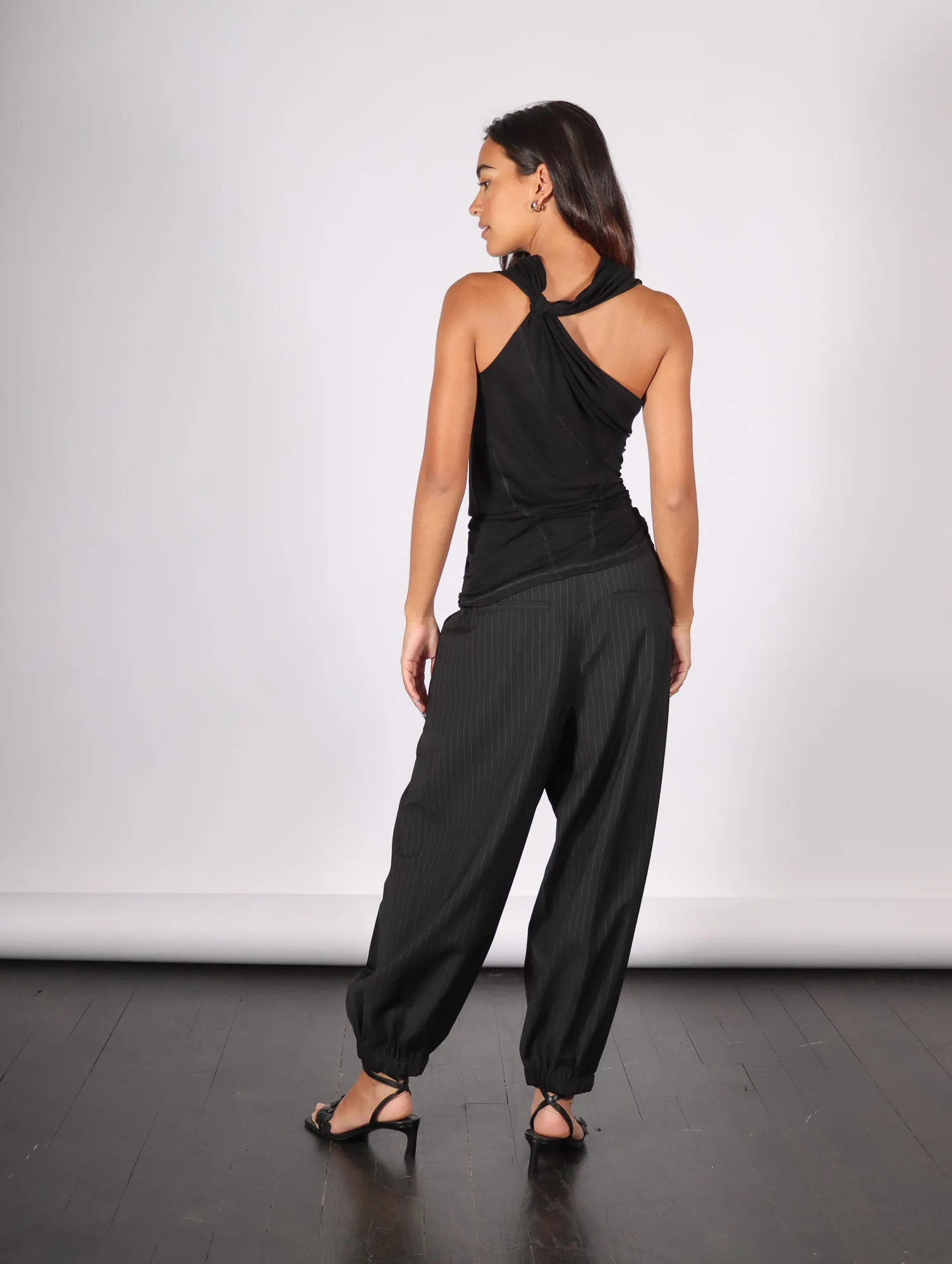 Dominic Pleated Balloon Pant in Black Pinstripe by Tibi