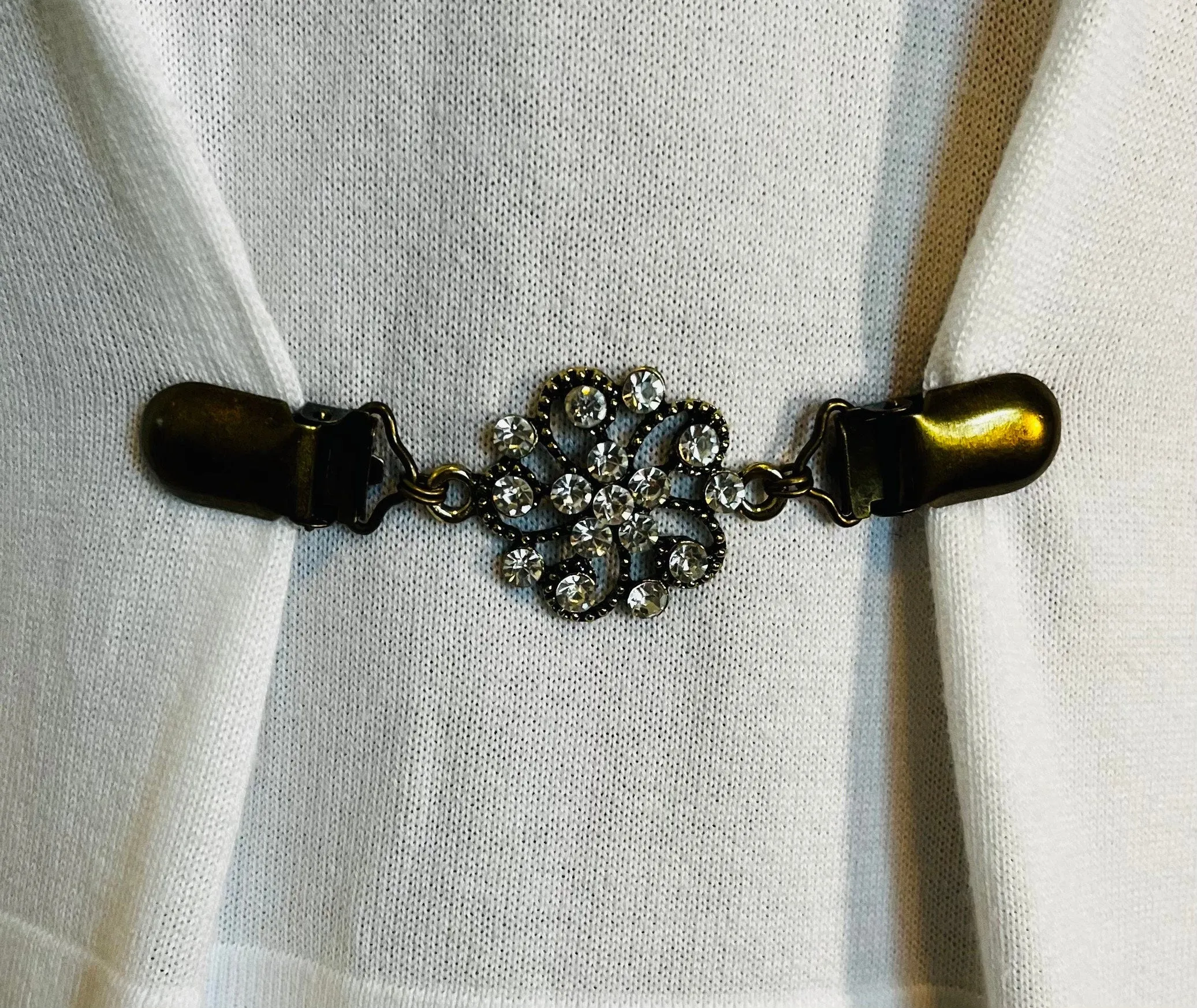 Dress Clips Rhinestone Flower Waist Clip for Cardigan Clip Bronze Sweater Clip Cinch Clip Dress Clip Jewelry Gift Gifts for Her by Fabulici