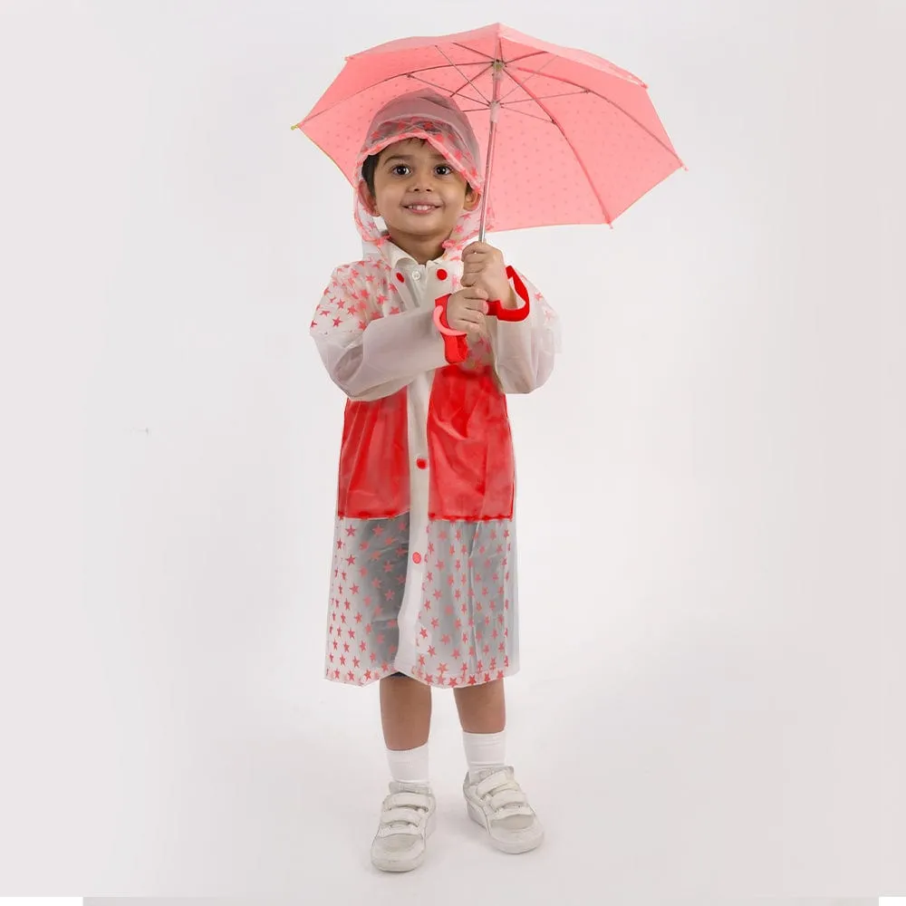 Droplets Water-proof  kids Raincoat, Translucent Red (2-5Y)