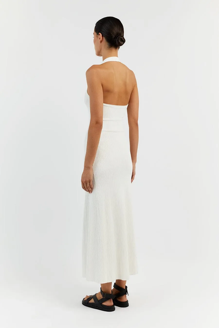 EDDISON OFF WHITE KNIT MIDI DRESS