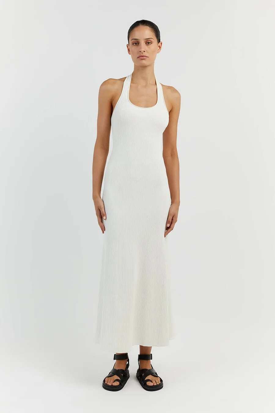 EDDISON OFF WHITE KNIT MIDI DRESS