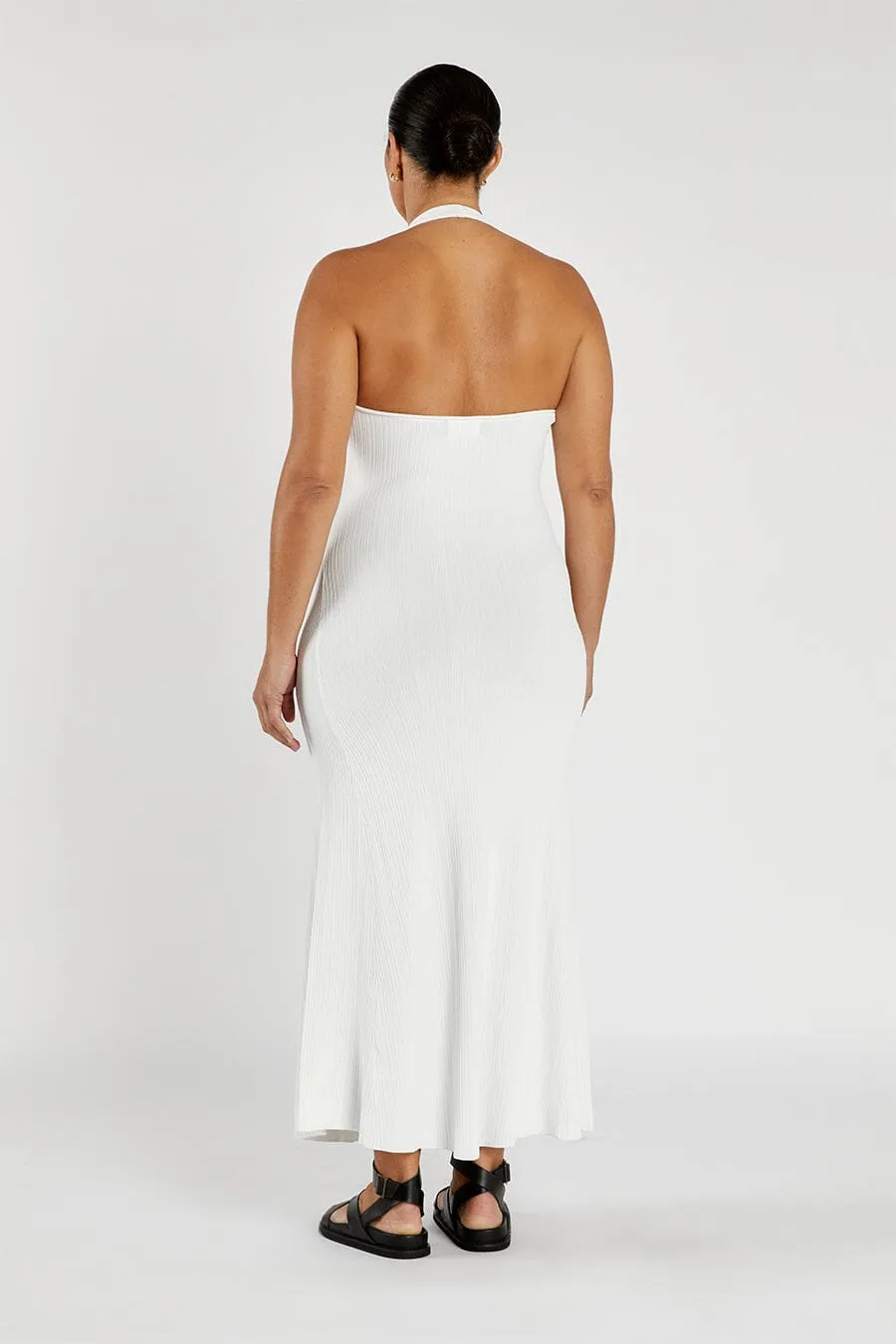 EDDISON OFF WHITE KNIT MIDI DRESS