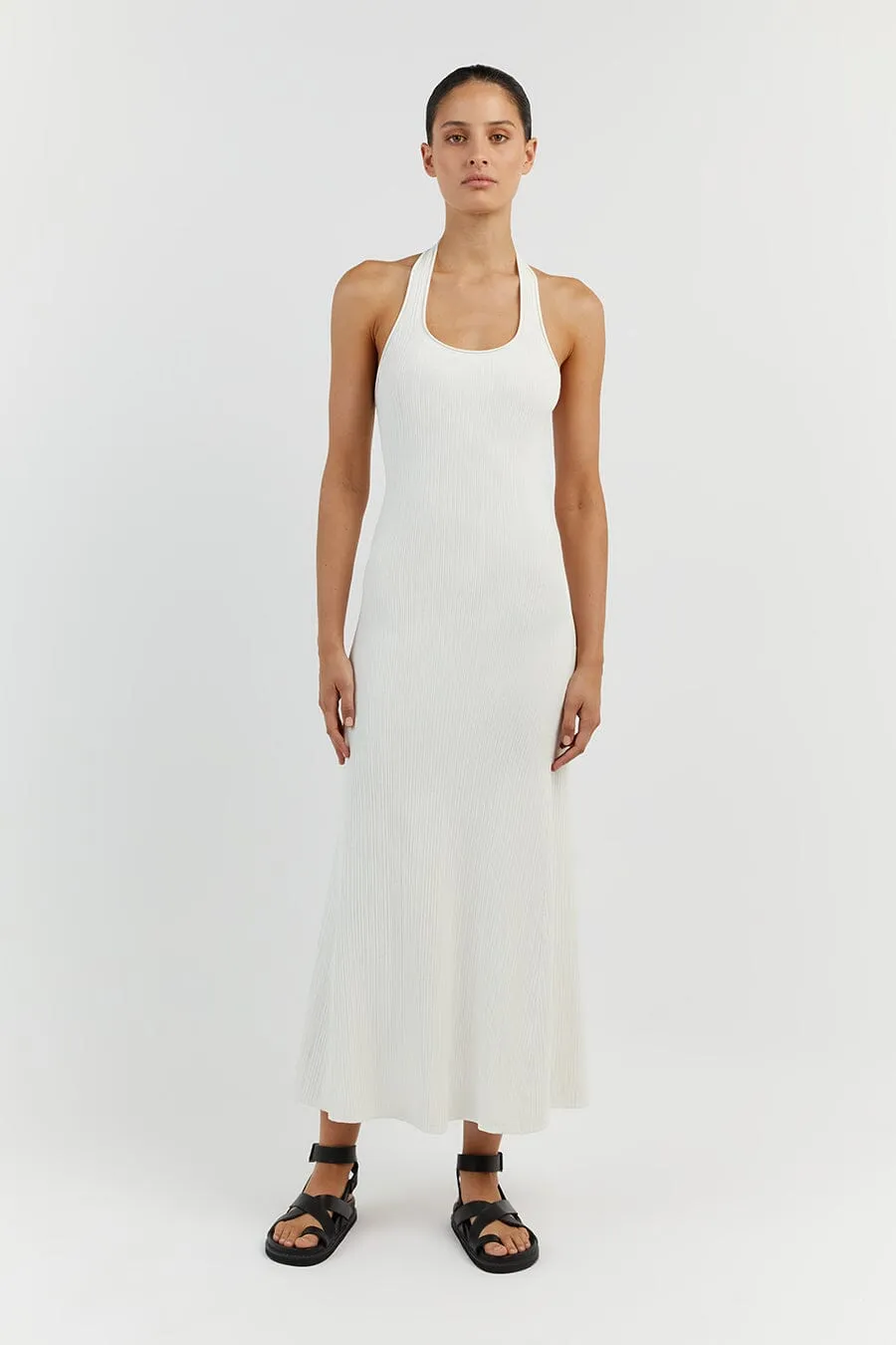 EDDISON OFF WHITE KNIT MIDI DRESS