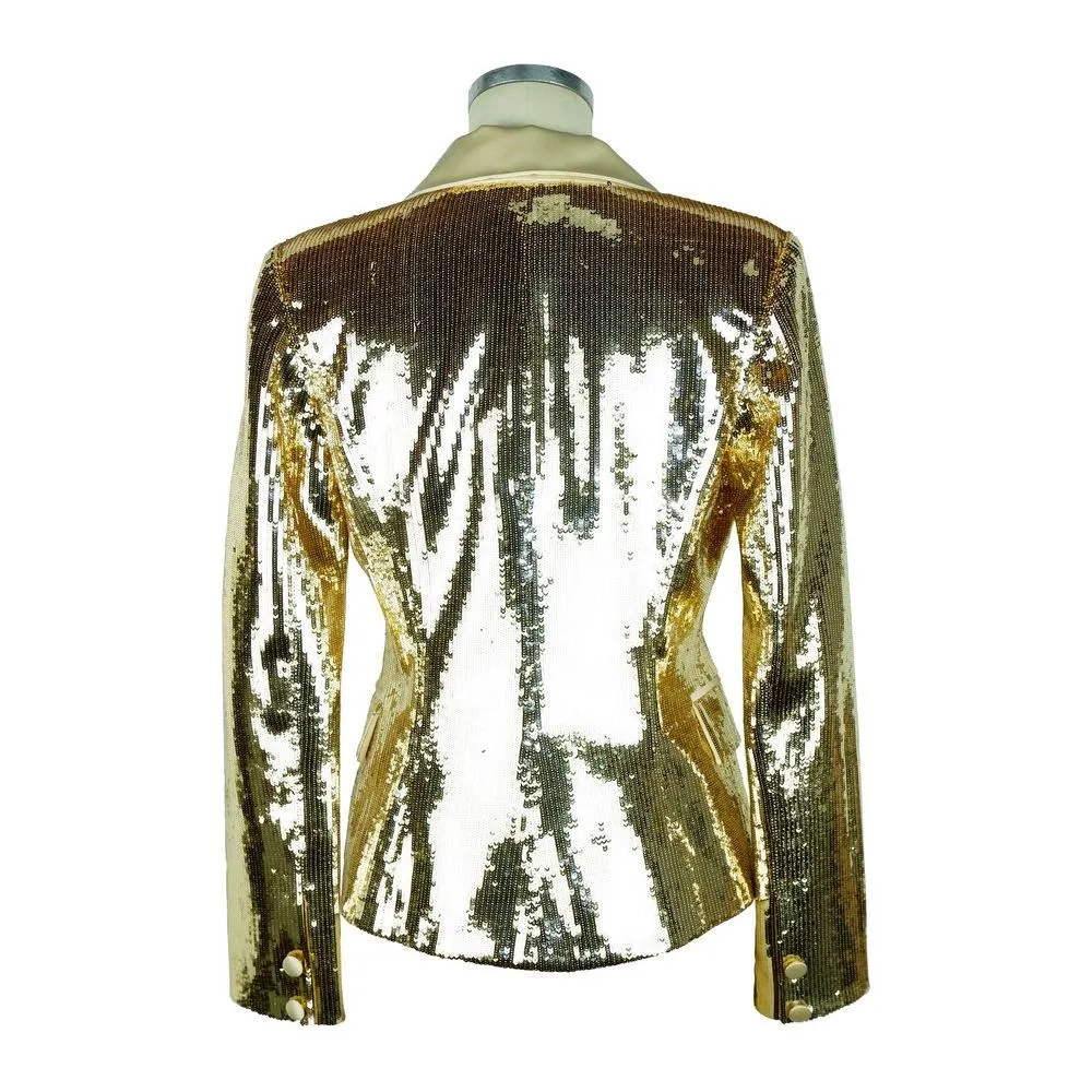 Elisabetta Franchi Chic Sequined Double-Breasted Yellow Jacket