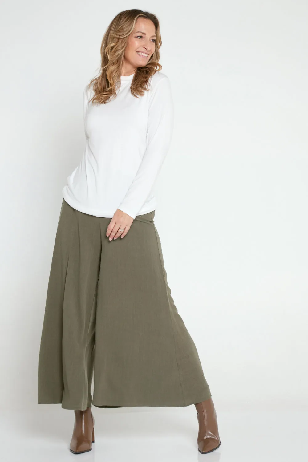 Elizabeth Wide Leg Pants - Khaki