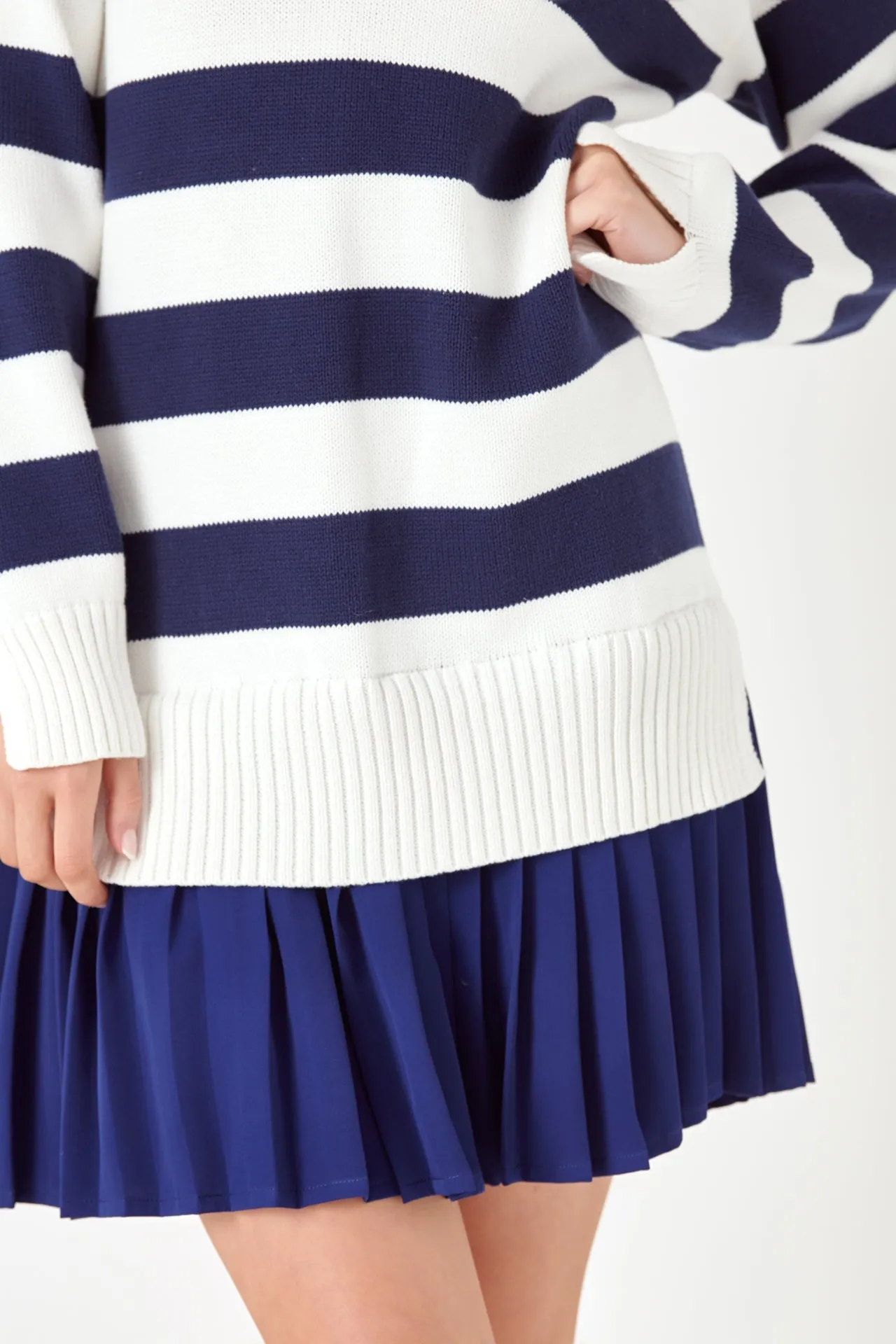 English Factory - Mixed Media Stripe Pleated Mini Dress