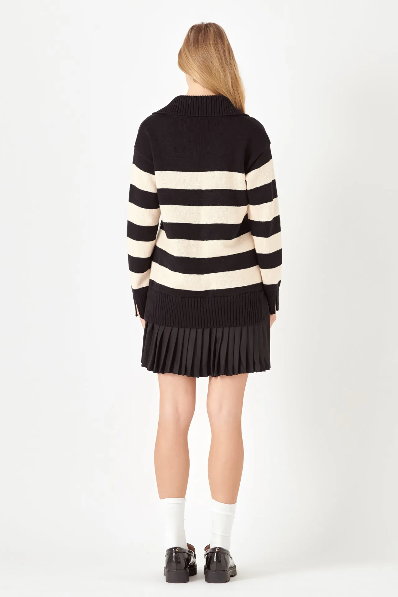 English Factory - Mixed Media Stripe Pleated Mini Dress