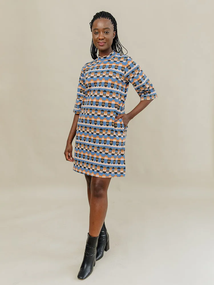 Eve Dress - Circle Stripe Blue