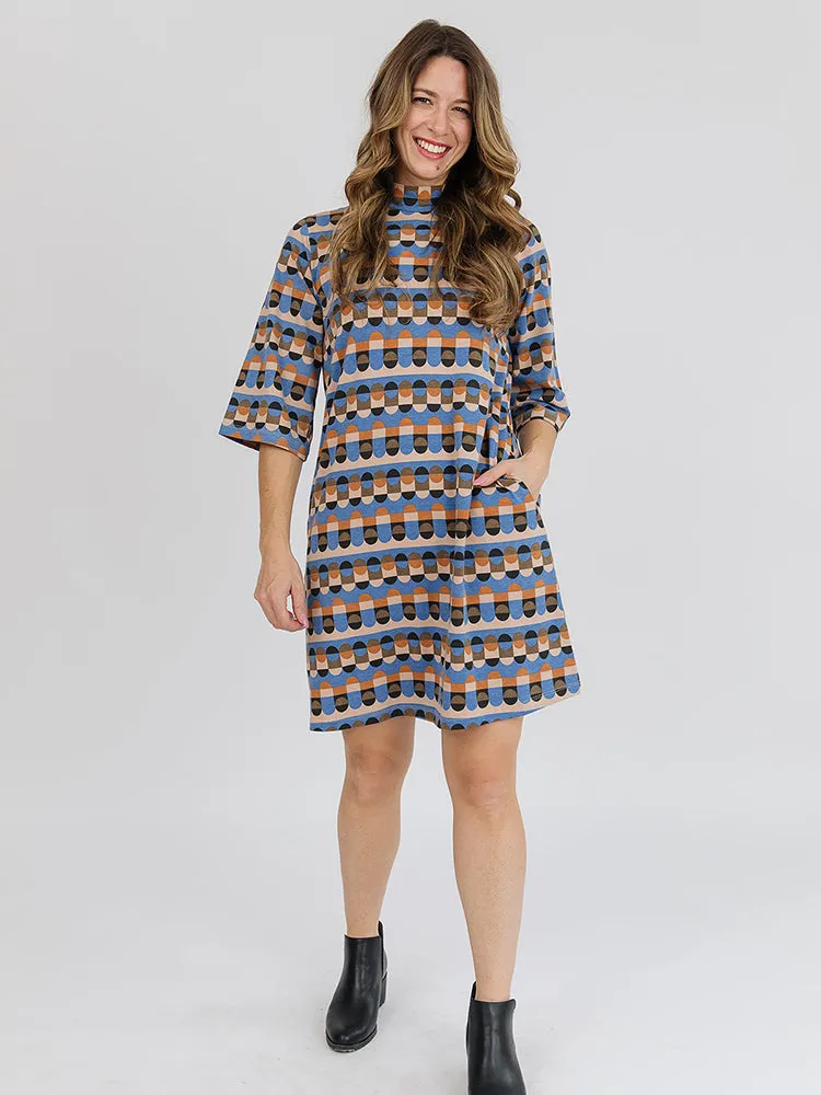 Eve Dress - Circle Stripe Blue