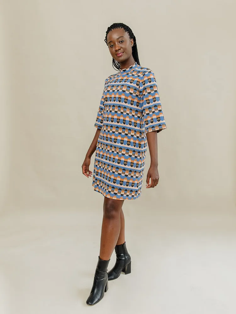 Eve Dress - Circle Stripe Blue