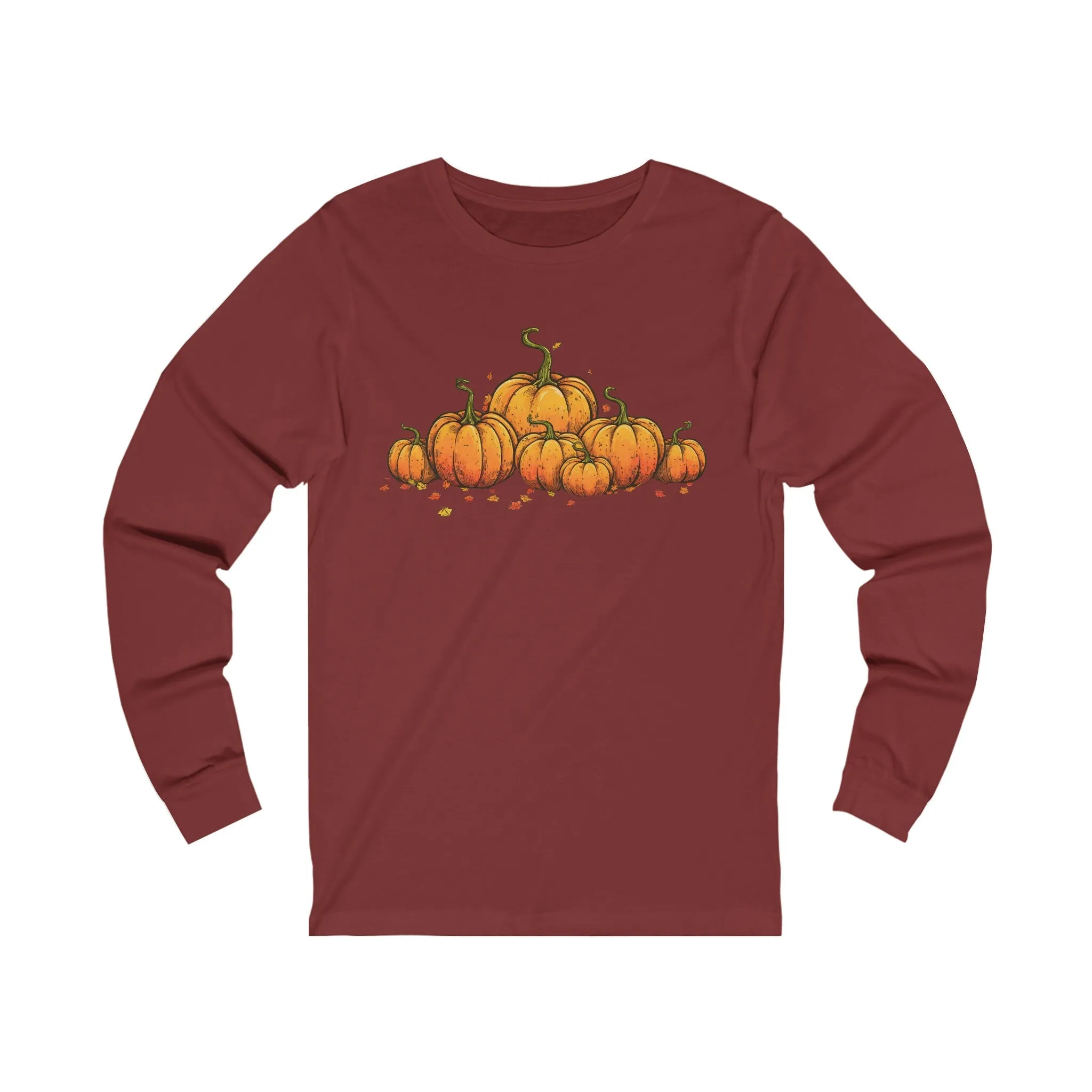 Fall Long-Sleeved T-Shirt with Vintage Pumpkins Graphic - Cozy Autumn Fashion!