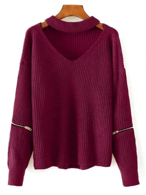 Fashion Cut Out Chunky Choker Sweater