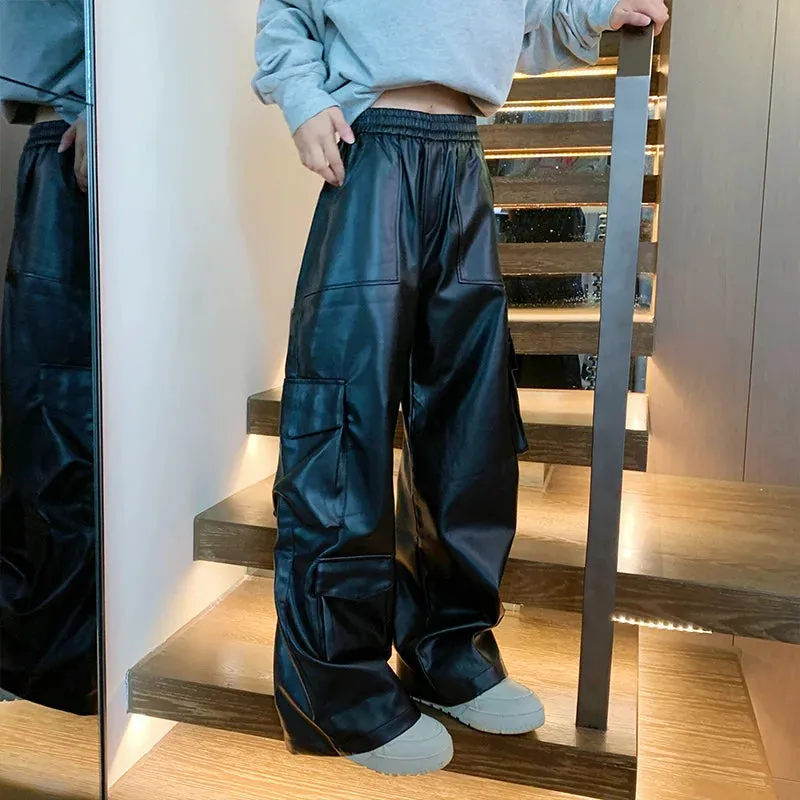 Fashion Wide Leg Elastic Waist Cargo Pants