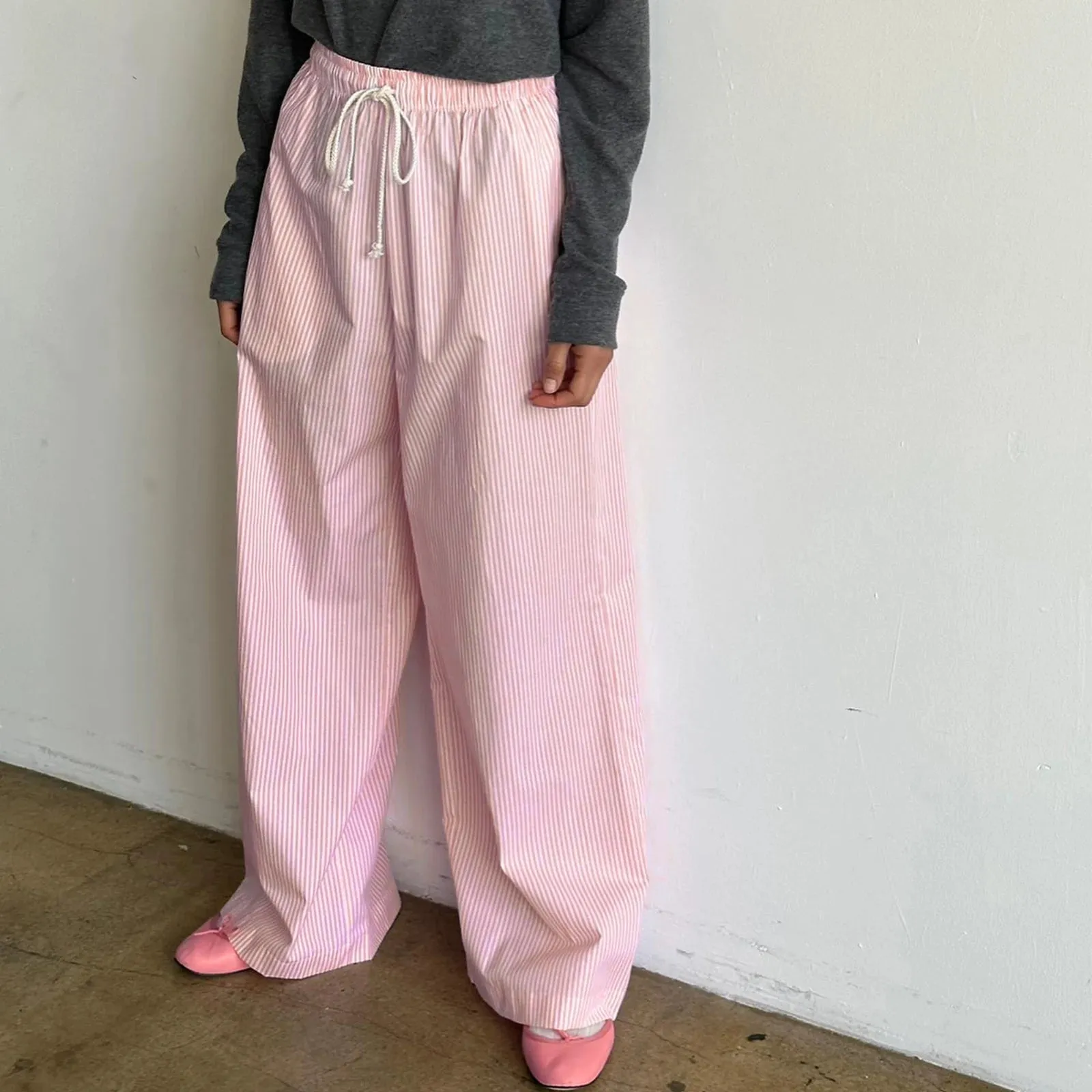 Fashionkova Casual Striped Drawstring Wide Leg Pants Chic Women Fashion Streetwear Vintage Sweatpants Lounge Outfits Female Trousers