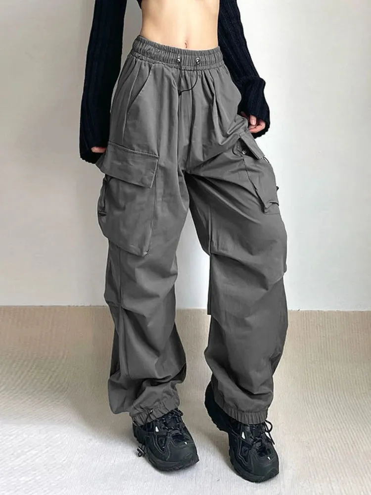 Fashionkova HOUZHOU Harajuku Oversized Cargo Parachute Pants Women Streetwear Vintage Y2k Hip Hop Wide Leg Joggers Baggy Sweatpants Techwear