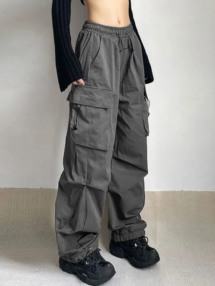 Fashionkova HOUZHOU Harajuku Oversized Cargo Parachute Pants Women Streetwear Vintage Y2k Hip Hop Wide Leg Joggers Baggy Sweatpants Techwear