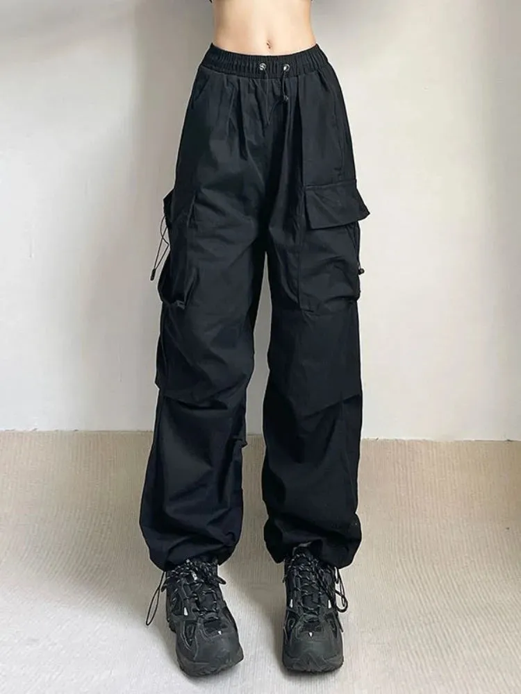 Fashionkova HOUZHOU Harajuku Oversized Cargo Parachute Pants Women Streetwear Vintage Y2k Hip Hop Wide Leg Joggers Baggy Sweatpants Techwear