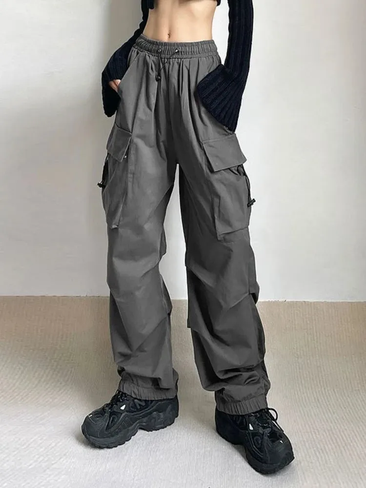 Fashionkova HOUZHOU Harajuku Oversized Cargo Parachute Pants Women Streetwear Vintage Y2k Hip Hop Wide Leg Joggers Baggy Sweatpants Techwear