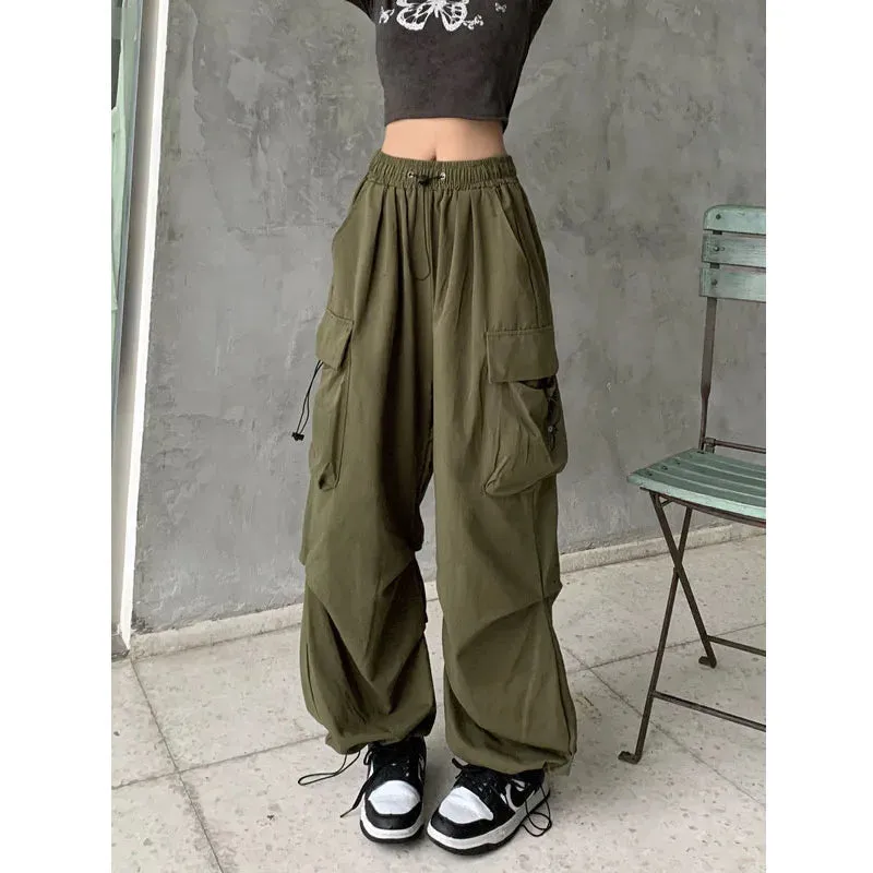 Fashionkova HOUZHOU Harajuku Oversized Cargo Parachute Pants Women Streetwear Vintage Y2k Hip Hop Wide Leg Joggers Baggy Sweatpants Techwear