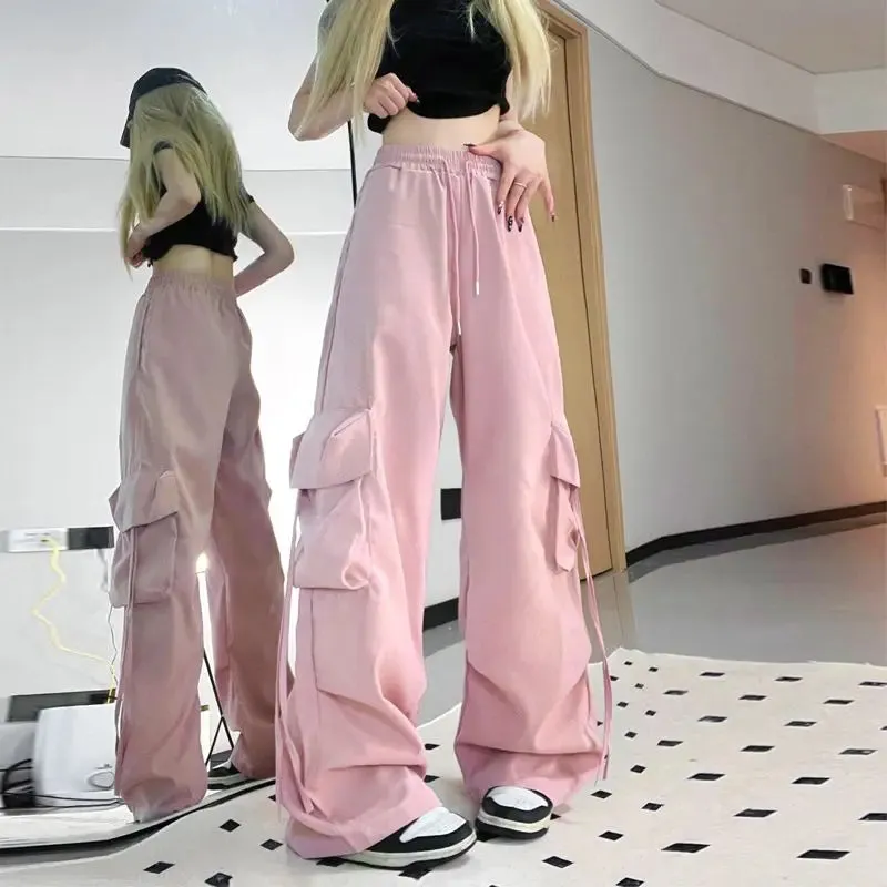 Fashionkova HOUZHOU Harajuku Oversized Cargo Parachute Pants Women Streetwear Vintage Y2k Hip Hop Wide Leg Joggers Baggy Sweatpants Techwear