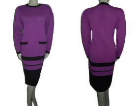 *FROM MY OWN PERSONAL COLLECTION - VINTAGE DON SAYRES FOR WELLMORE SAKS FIFTH AVENUE SANTANA KNIT DRESS IN AMETHYST & CHARCOAL