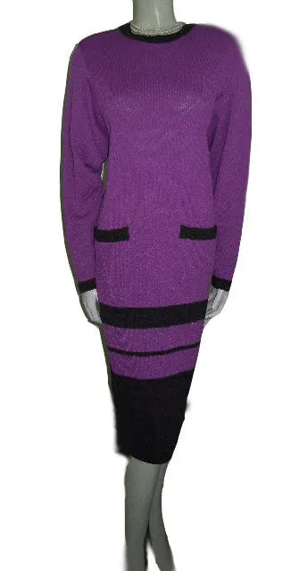 *FROM MY OWN PERSONAL COLLECTION - VINTAGE DON SAYRES FOR WELLMORE SAKS FIFTH AVENUE SANTANA KNIT DRESS IN AMETHYST & CHARCOAL