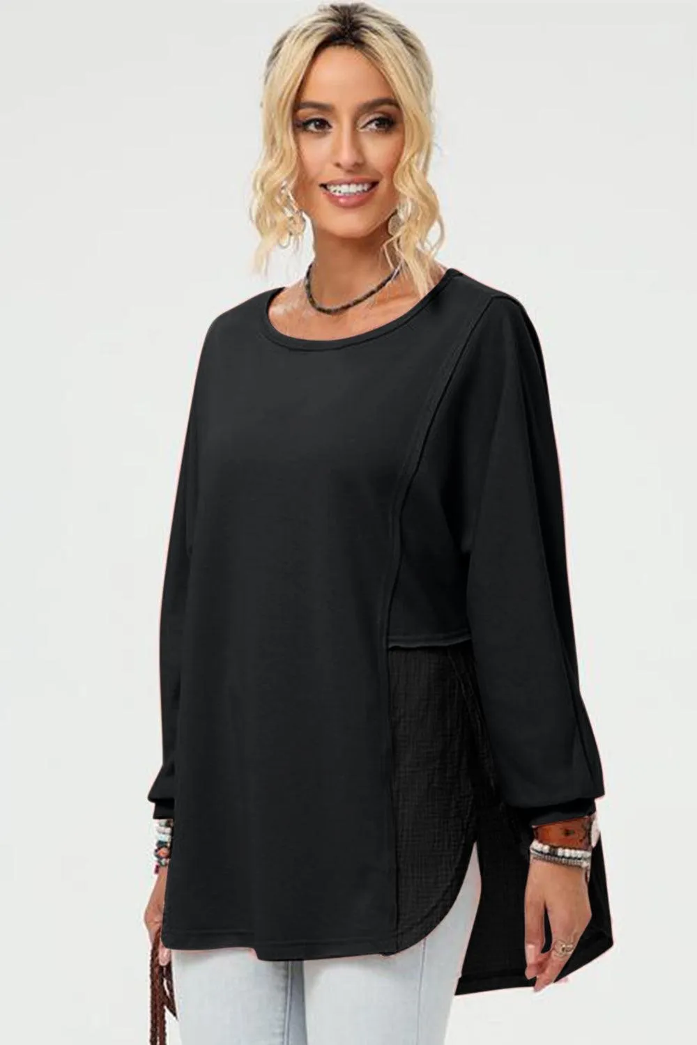 Full Size Long Sleeve High-Low T-Shirt