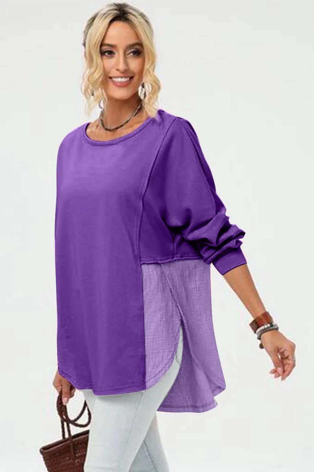 Full Size Long Sleeve High-Low T-Shirt