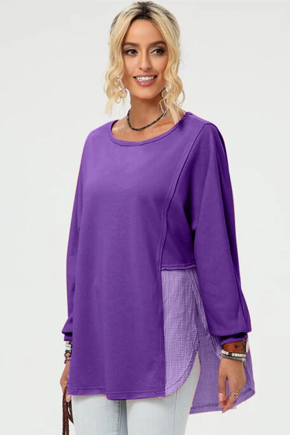 Full Size Long Sleeve High-Low T-Shirt