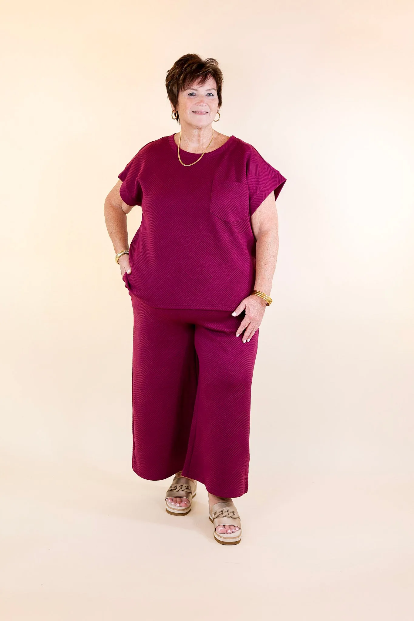 Glamour on the Go Textured Wide Leg Pant in Plum Purple