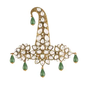 Gold Plated Traditional Stone Pearl Drop Safa Kalangi Brooch for Groom/Men/Dulha Pagadi