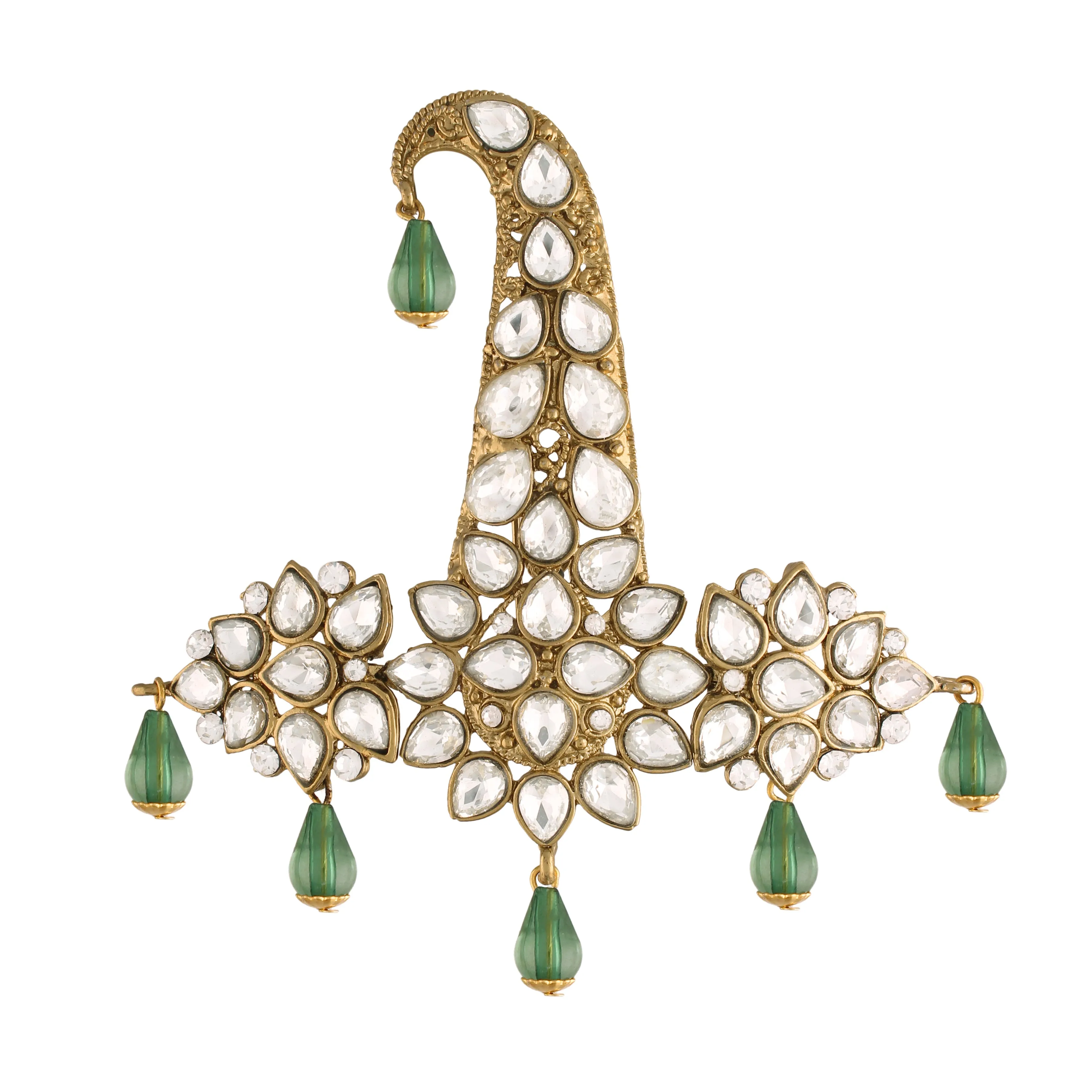 Gold Plated Traditional Stone Pearl Drop Safa Kalangi Brooch for Groom/Men/Dulha Pagadi