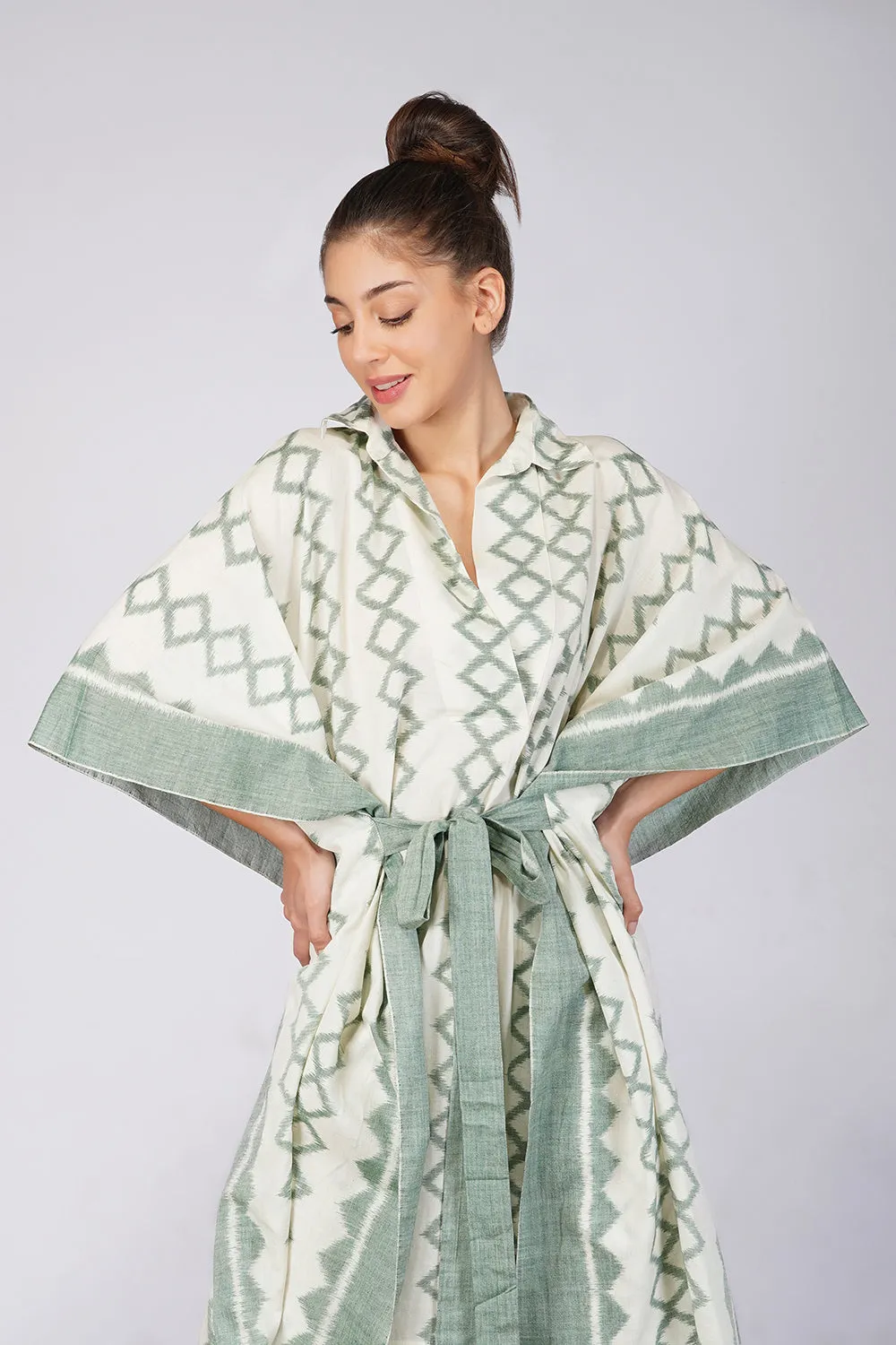 Green Ikat Kaftan Dress