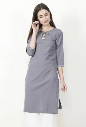 Grey Cotton Flex Straight Fit Kurta