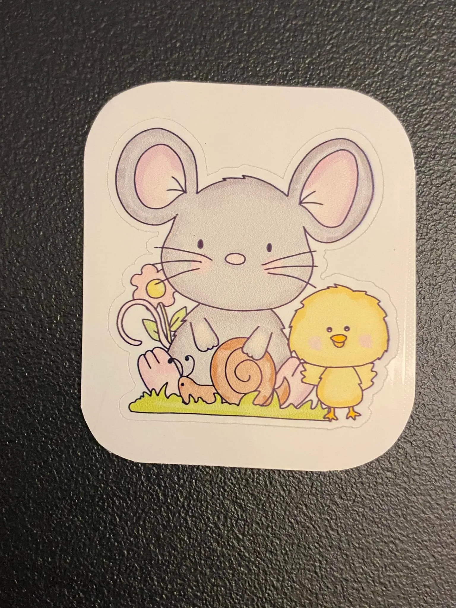 Grey Mouse with Chick Sticker