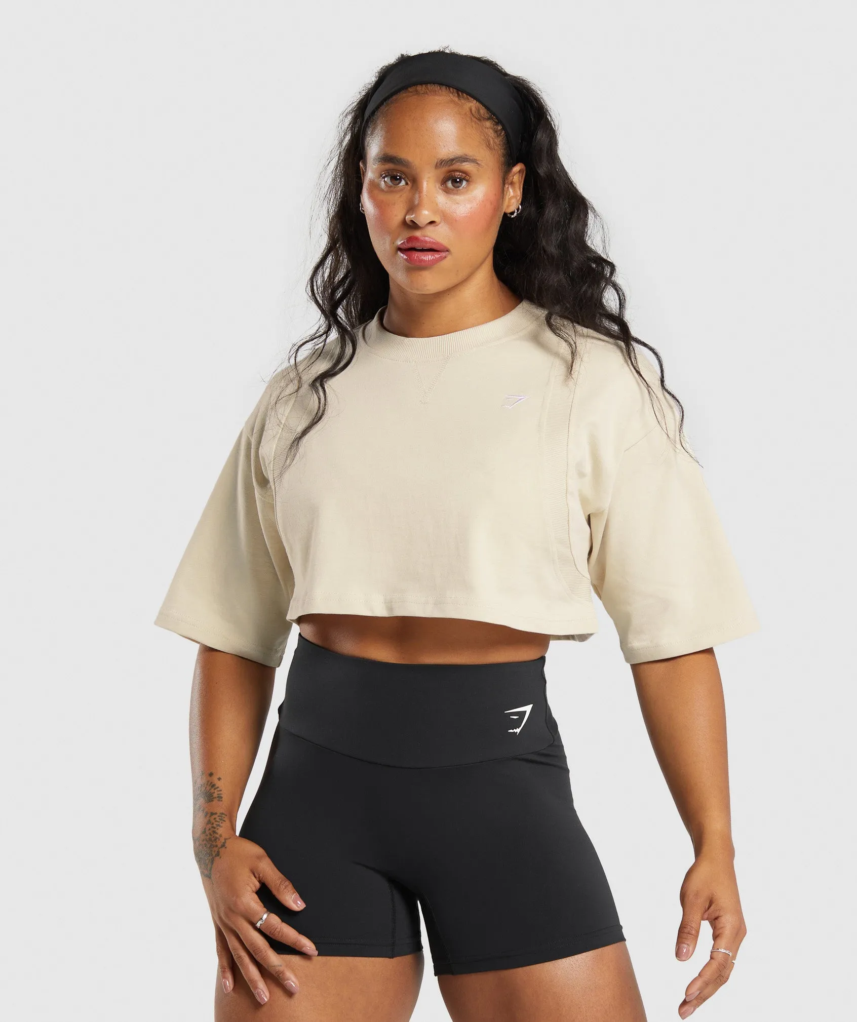 Gymshark Heavyweight Cotton Crop T-Shirt - Ecru White