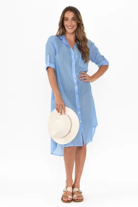 Hailey Blue Cotton Button Kaftan