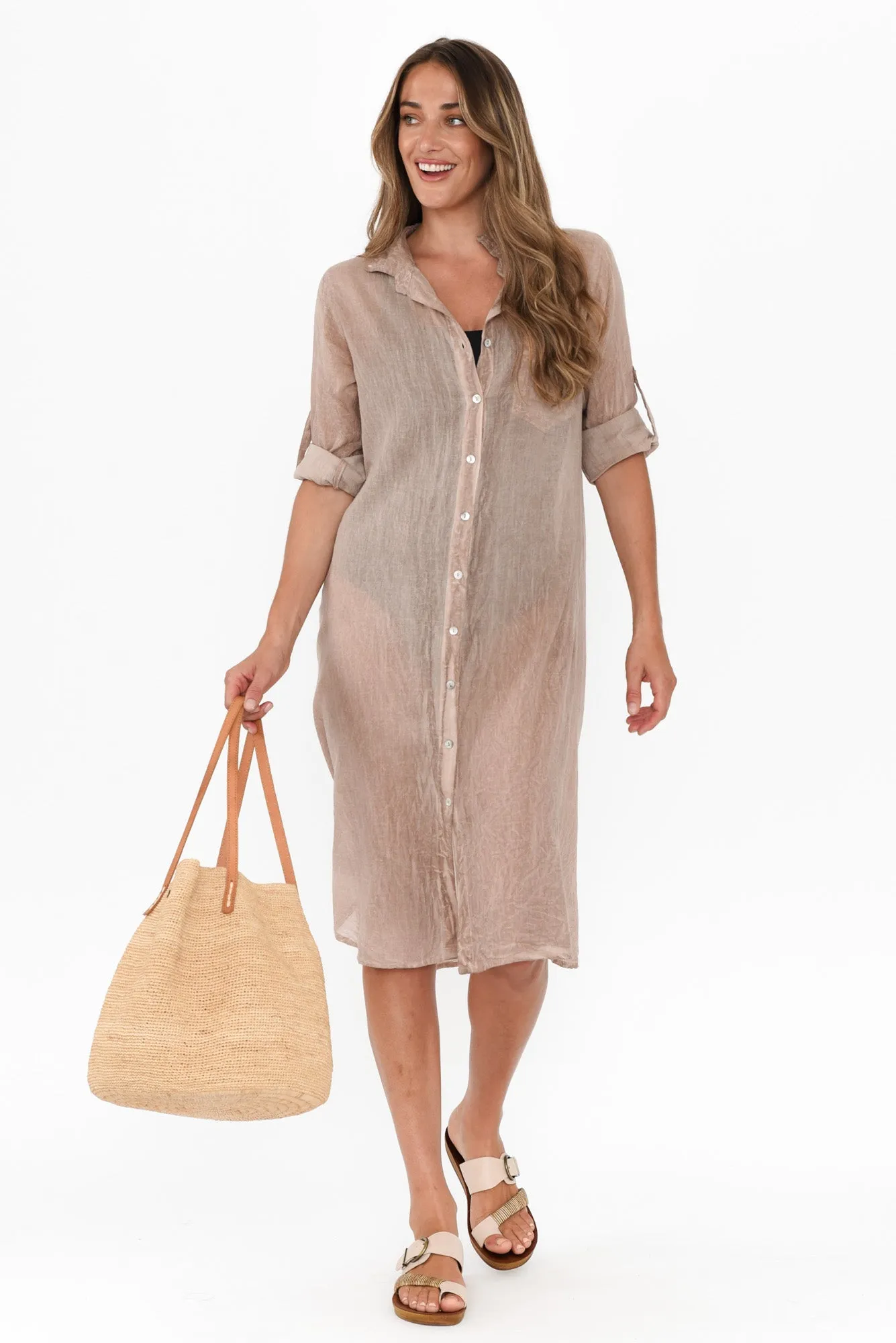 Hailey Taupe Cotton Button Kaftan