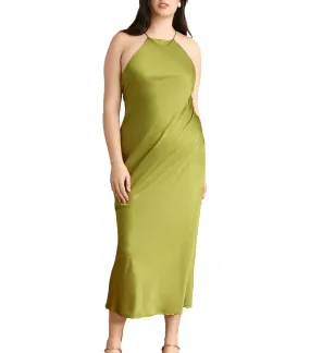 Halter Midi Slip Dress Leafy Green