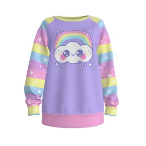 Happy Rainbow Cloud Purple Women's Raglan Sleeve Sweatshirt