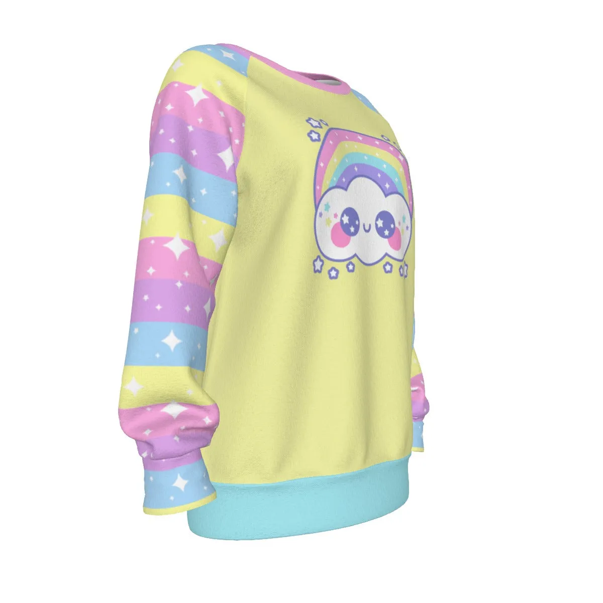 Happy Rainbow Cloud Yellow Women's Raglan Sleeve Sweatshirt