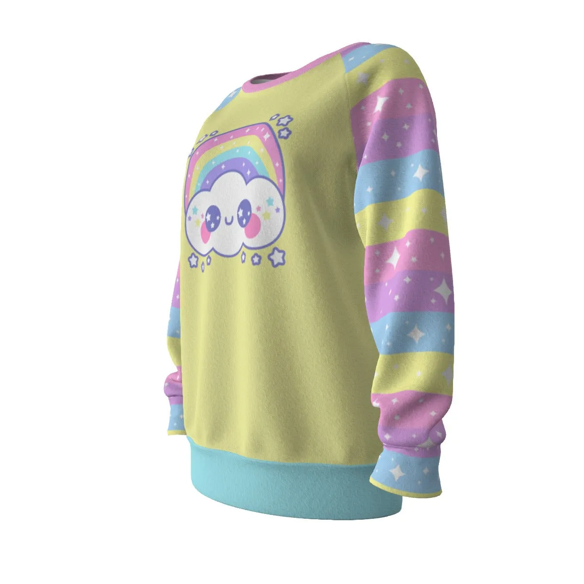 Happy Rainbow Cloud Yellow Women's Raglan Sleeve Sweatshirt